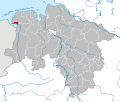 Deutsch: Lage der Stadt Emden in Niedersachsen English: Locator map of Emden in Lower Saxony