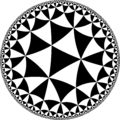 Tiling of the hyperbolic plane by triangles: π/3, π/4, π/4 Generated by Python code at User:Tamfang/programs.