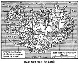 Historical map of Iceland showing Vatnajökull (1885)