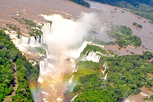 Aerial view of the Iguazu Falls from a helicopter