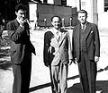 (L to R) J. Robert Oppenheimer, E. Fermi, and Ernest O. Lawrence