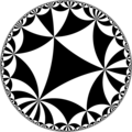 Tiling of hyperbolic plane by triangles, π/4, π/6, π/8. Generated by Python code at User:Tamfang/programs.