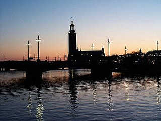 Stockholm city hall at sunset