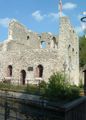 Die Burg Lippspringe mit der Lippe im Vordergrund, an deren Quelle die Burg entstand