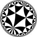 Tiling of the hyperbolic plane by triangles, π/3, π/4, π/8. Generated by Python code at User:Tamfang/programs.