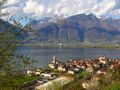 Gambarogno at Lago Maggiore, mountains Sassariente, Pizzo di Vogorno in clouds