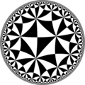 Tiling of the hyperbolic plane by triangles: π/2, π/5, π/6 Generated by Python code at User:Tamfang/programs.