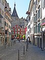 Zürich, Neumarkt, im Hintergrund der Grimmenturm