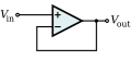 A circuit diagram of a buffer amplifier made using an operational amplifier. :'"`UNIQ--postMath-0000001A-QINU`"' :'"`UNIQ--postMath-0000001B-QINU`"' (realistically, the differential input impedance of the op-amp itself, 1 MΩ to 1 TΩ multiplied by the open-loop gain)