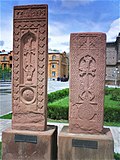 These two khachkars, originally from Jugha were taken to Etchmiadzin, Armenia to be put on display.