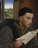 Workshop of Rogier van der Weyden, A Man Reading (Saint Ivo?), circa 1450 date QS:P,+1450-00-00T00:00:00Z/9,P1480,Q5727902