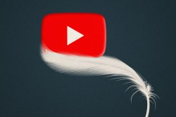 The YouTube logo sitting on top of a feather