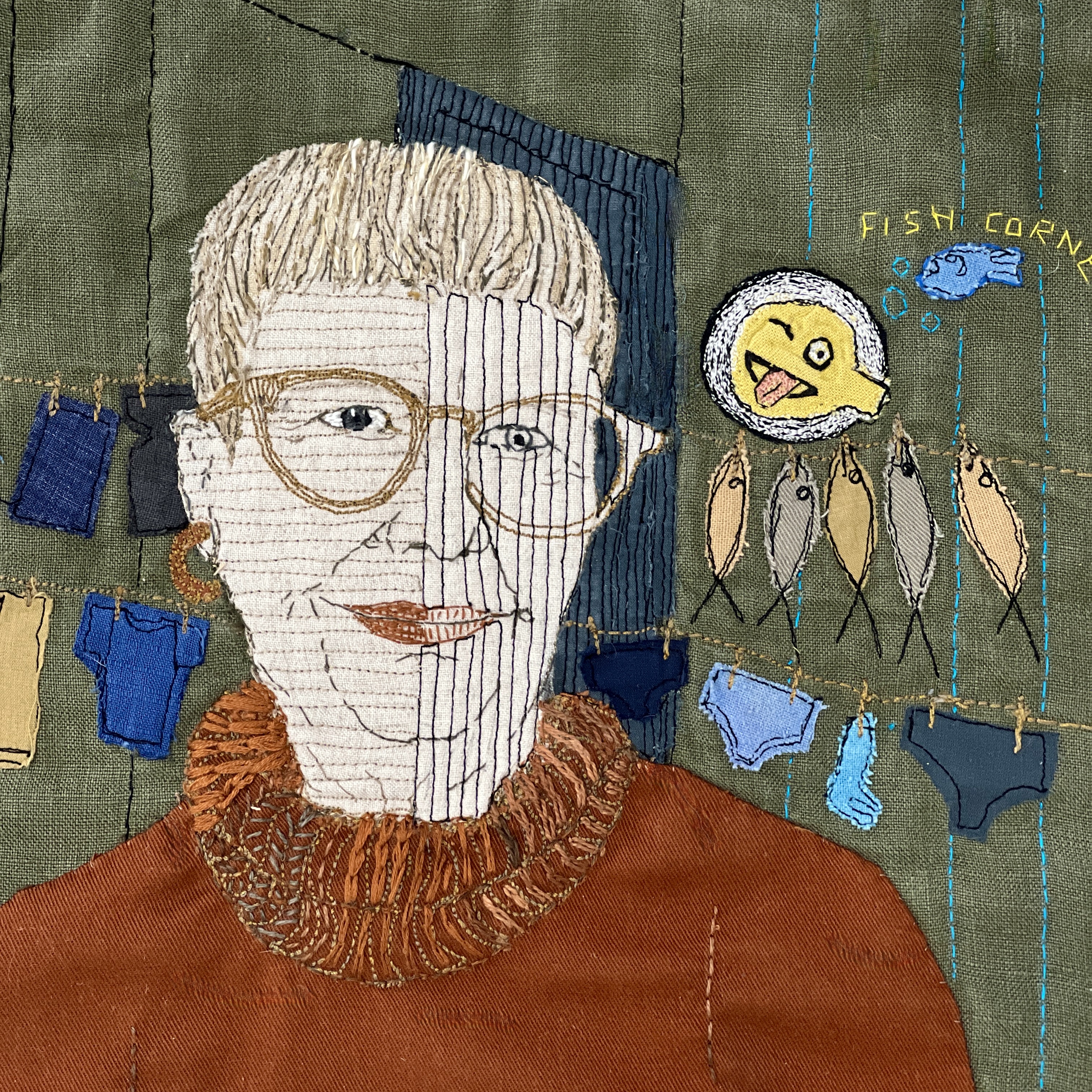 Experimental self portrait - hand and machine stitch with appliqué