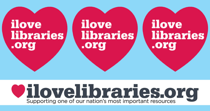 I Love Libraries logo with heart