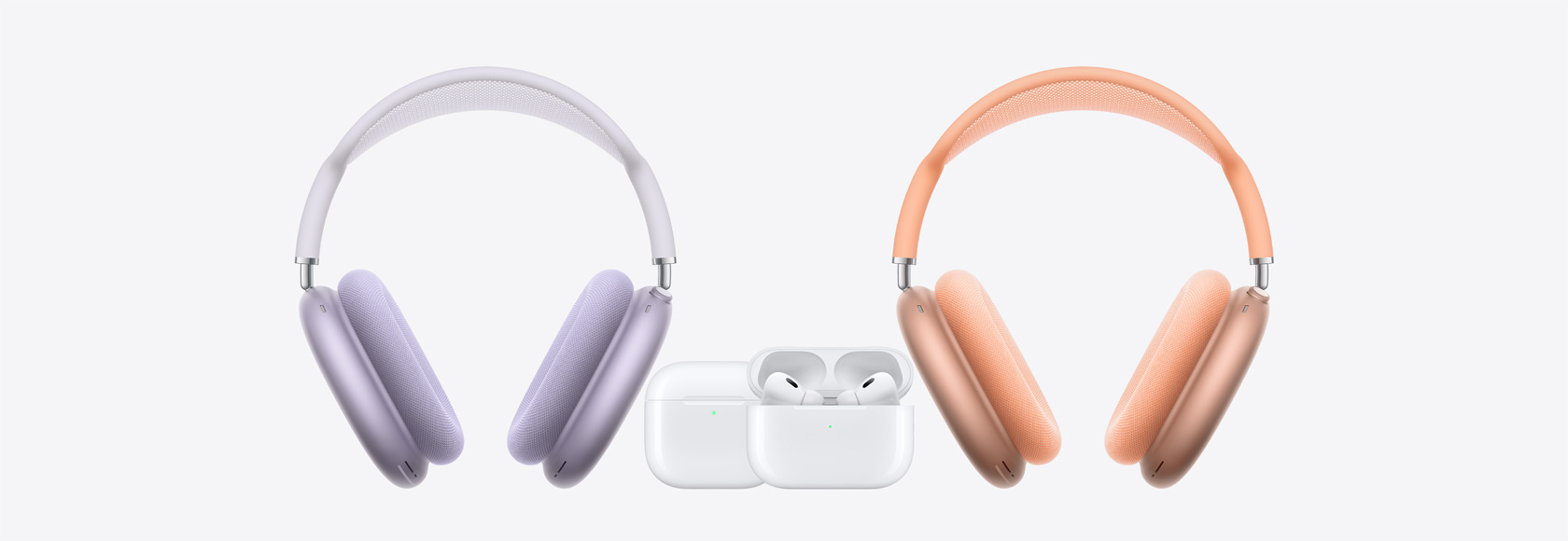 سماعتان AirPods Max حول AirPods الجيل الثاني، وAirPods الجيل الثالث، وAirPods Pro الجيل الثاني.