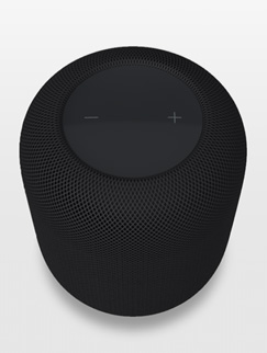 iPhoneのスクリーン上にARで表示されたミッドナイトのHomePod。