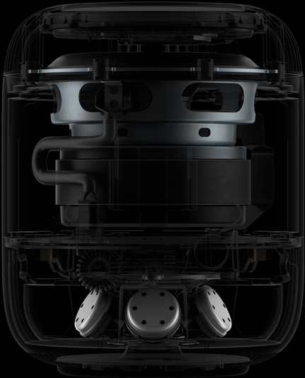 HomePod 側面圖，展示內部的主要組件