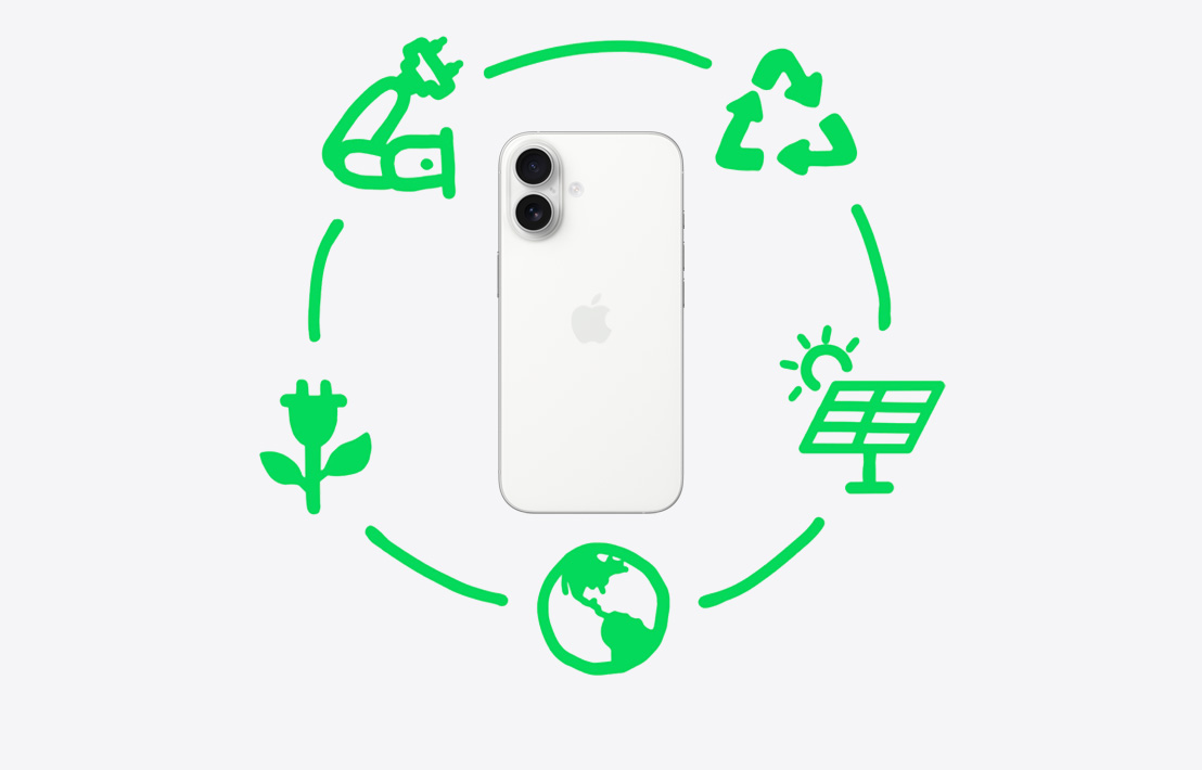 Schéma illustrant les mesures prises par Apple pour recycler et réutiliser les matériaux, notamment en matière de conception et d’approvisionnement, de fabrication, d’emballage et de transport, d’utilisation et de récupération.