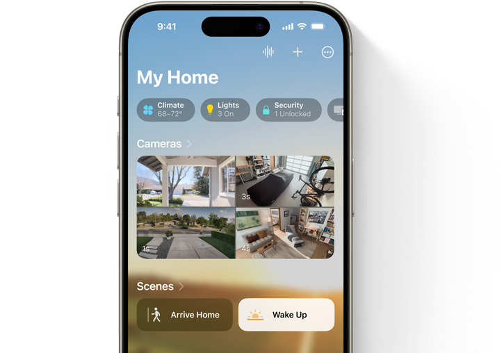 An iPhone showing the Home App 'My Home' UI