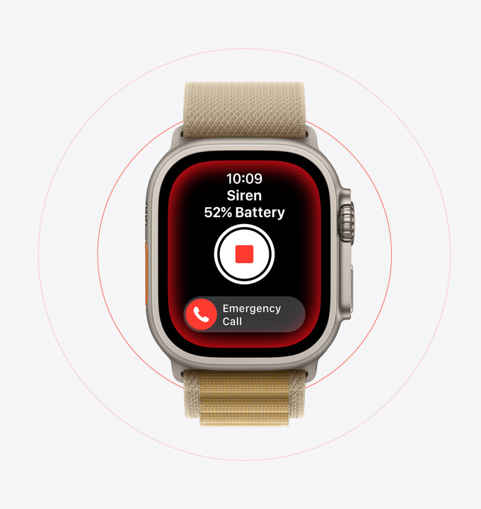 Siren being used on an Apple Watch Ultra 2.