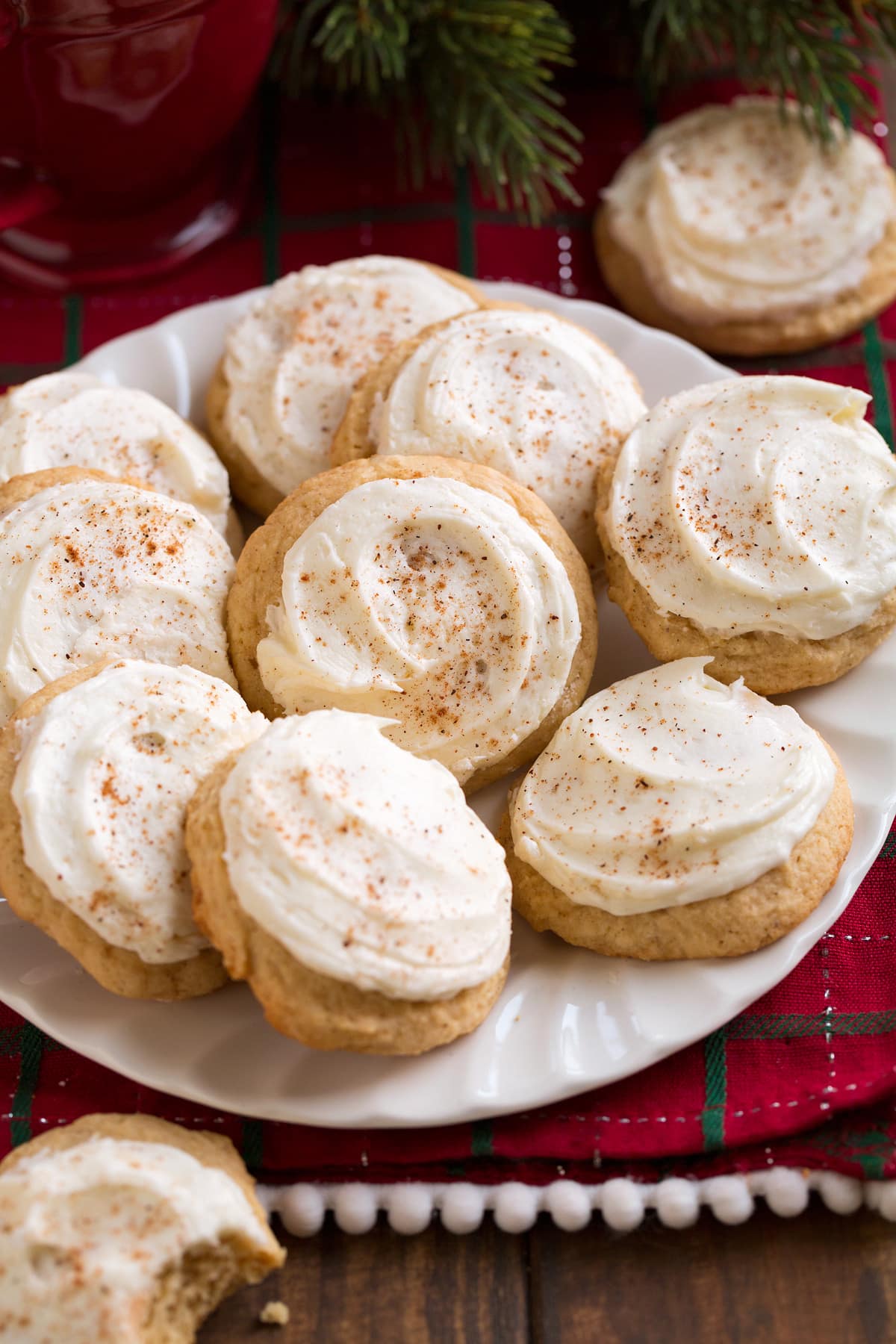 Image of plate full of frosted eggnog cookies.