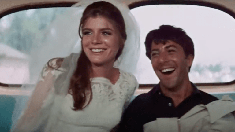 Katharine Ross and Dustin Hoffman in The Graduate Ending