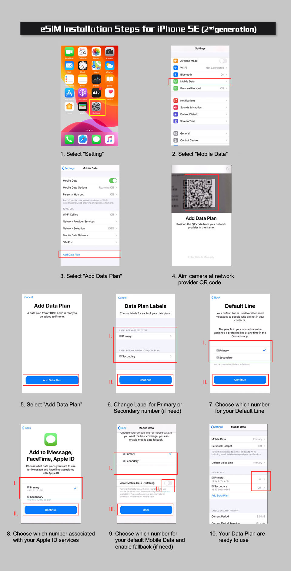 eSIM installation steps for iPhone SE (2nd generation or later model)