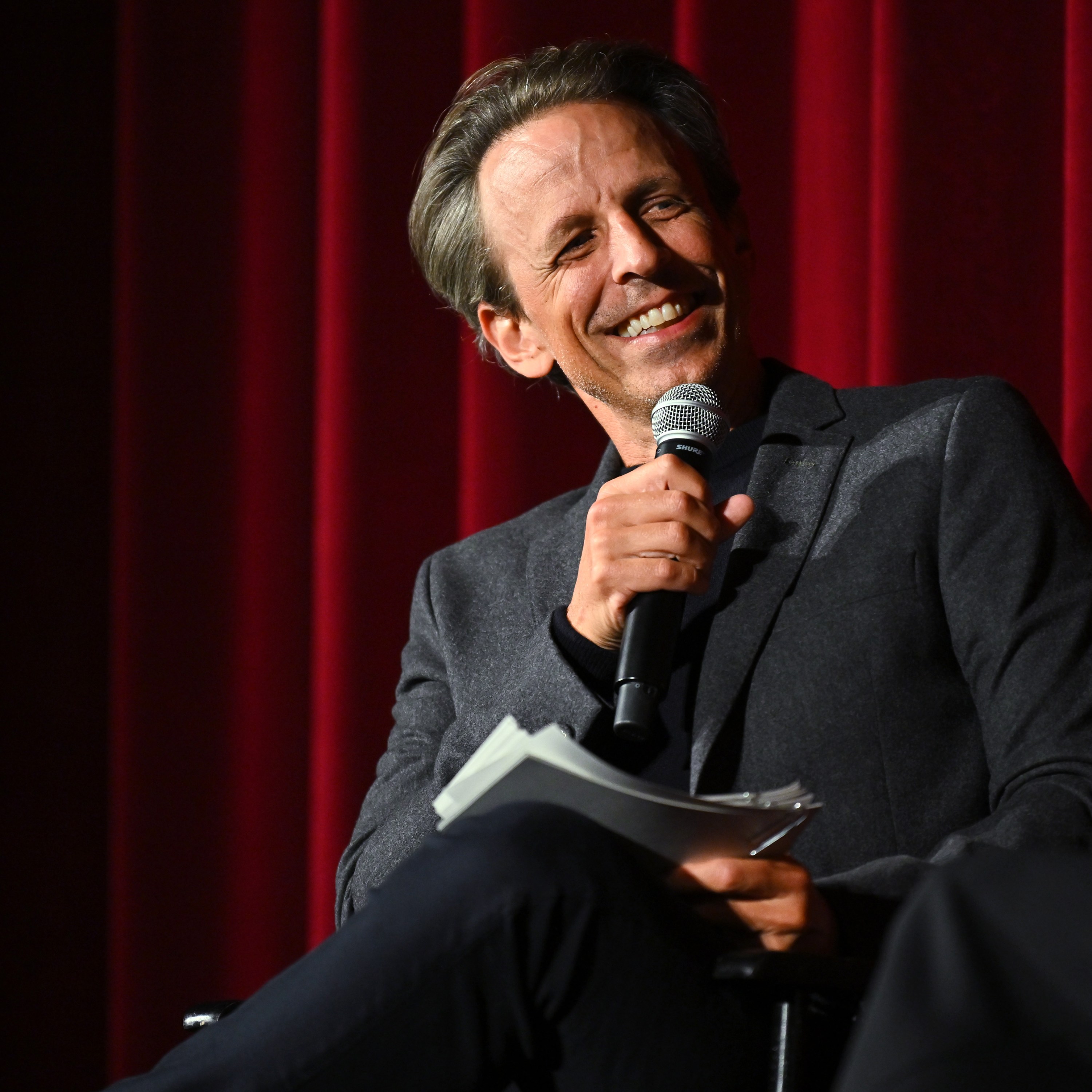 NEW YORK, NEW YORK - SEPTEMBER 24: Seth Meyers speaks onstage during the Will & Harper NY Special Screening at The Paris Theater on September 24, 2024 in New York City. (Photo by Roy Rochlin/Getty Images for Netflix)