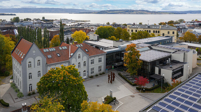 Drone photo of buildings at Hamar campus