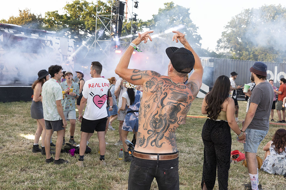 GB. England. Glastonbury Festival. Block 9. Ben from Leeds. 2023.