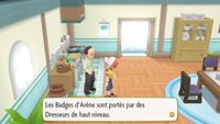 « Badges », « Arène » et « Dresseurs » dans Pokémon : Let's Go, Pikachu et Let's Go, Évoli.