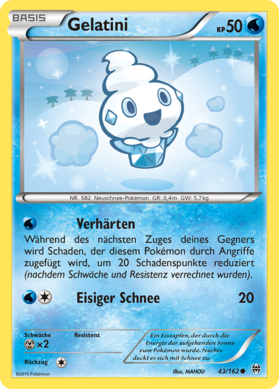 Das Neuschnee-Pokémon Gelatini schwebt fröhlich über schneebedeckte Hügel und erzeugt um es herum kleine Schneewolken.