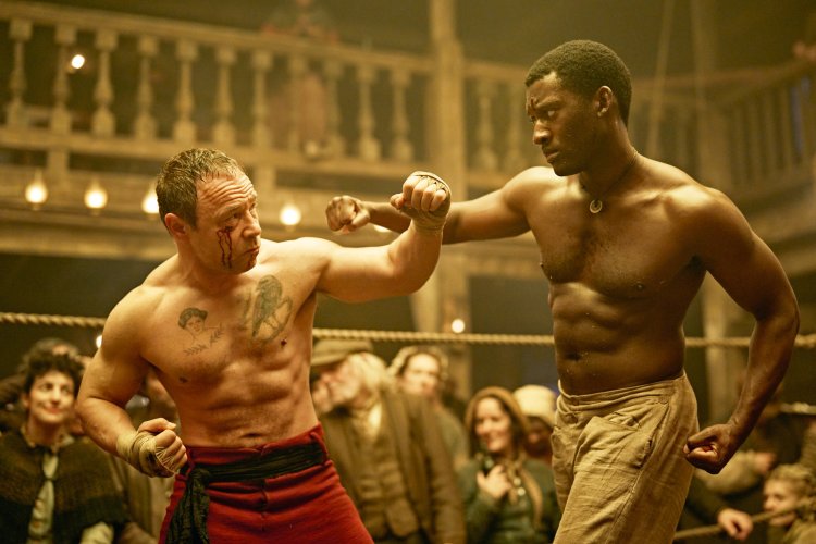 Stephen Graham as Sugar Goodson and Malachi Kirby as Hezekiah Moscow boxing in *A Thousand Blows*.